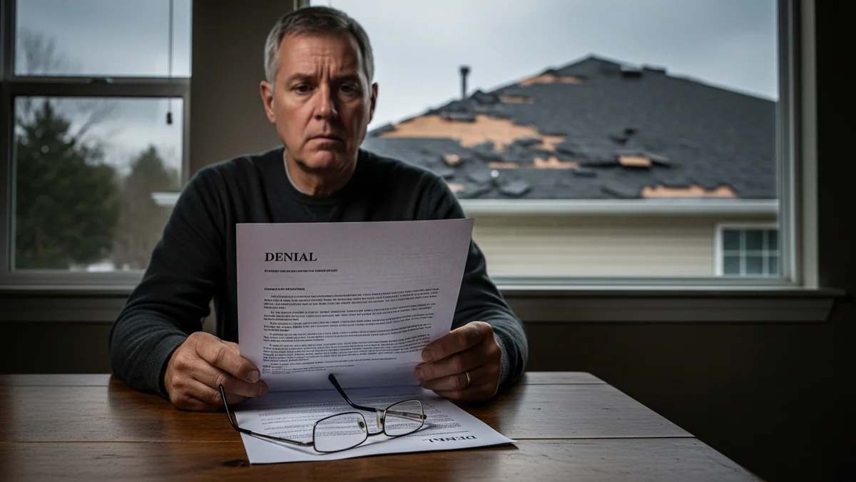 Northern Virginia homeowner reviewing a denied roof insurance claim letter at home