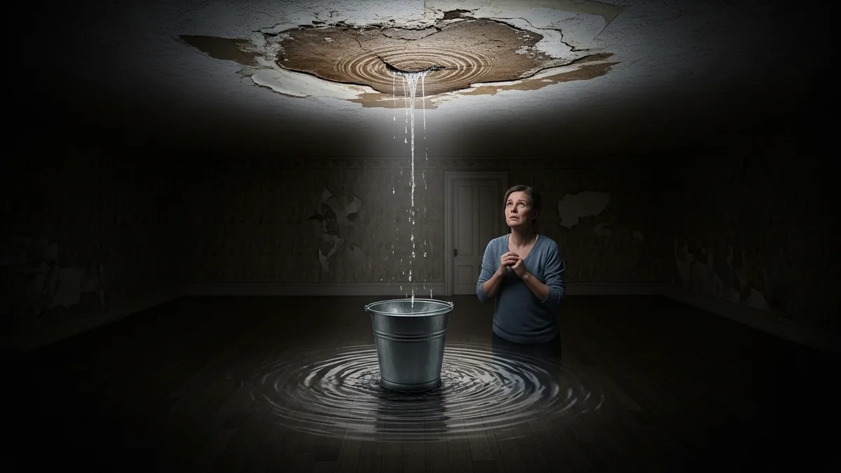 Water leak stain on ceiling of Woodbridge VA home from roof damage