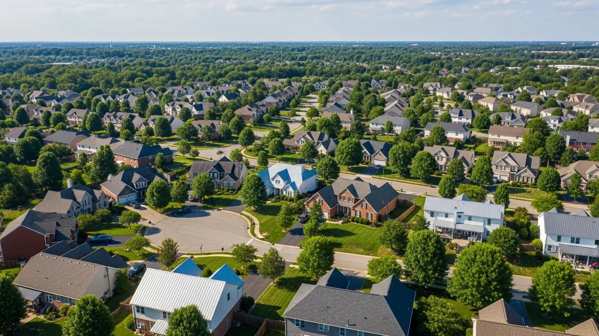 Aerial view of Prince William County Virginia suburban neighborhoods