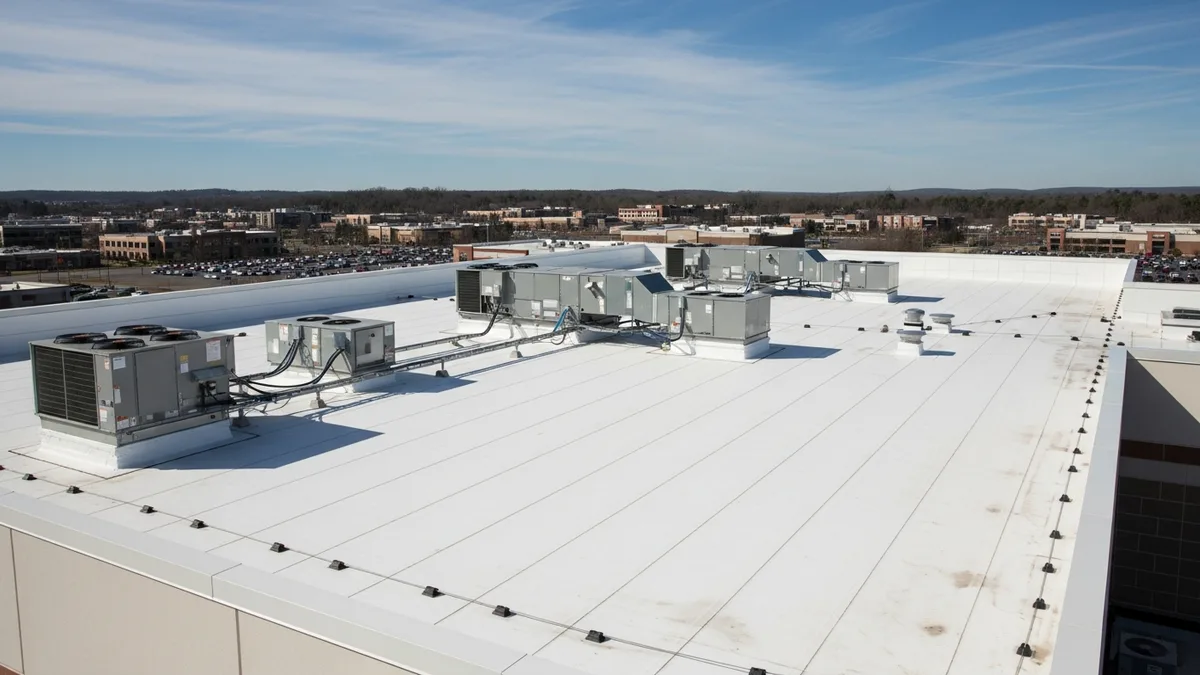 TPO flat roof installation on Northern Virginia commercial building